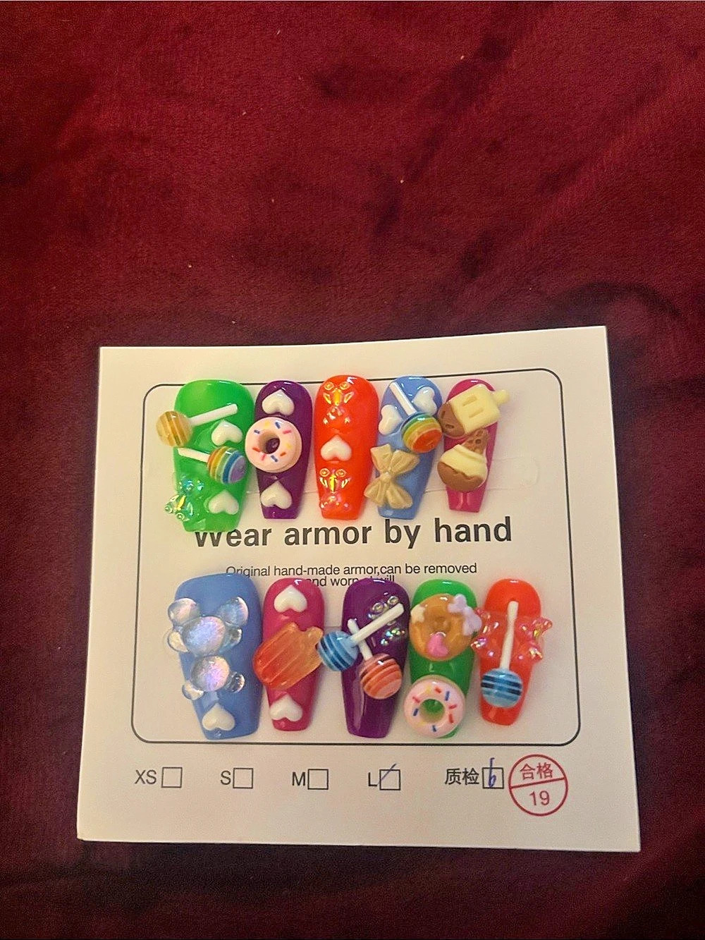 Multicolor & Red Handmade 3D Press-On Nail Set
